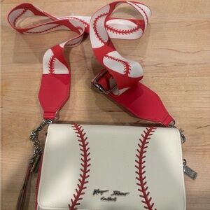 Betsey Johnson Pink and white baseball crossbody bag